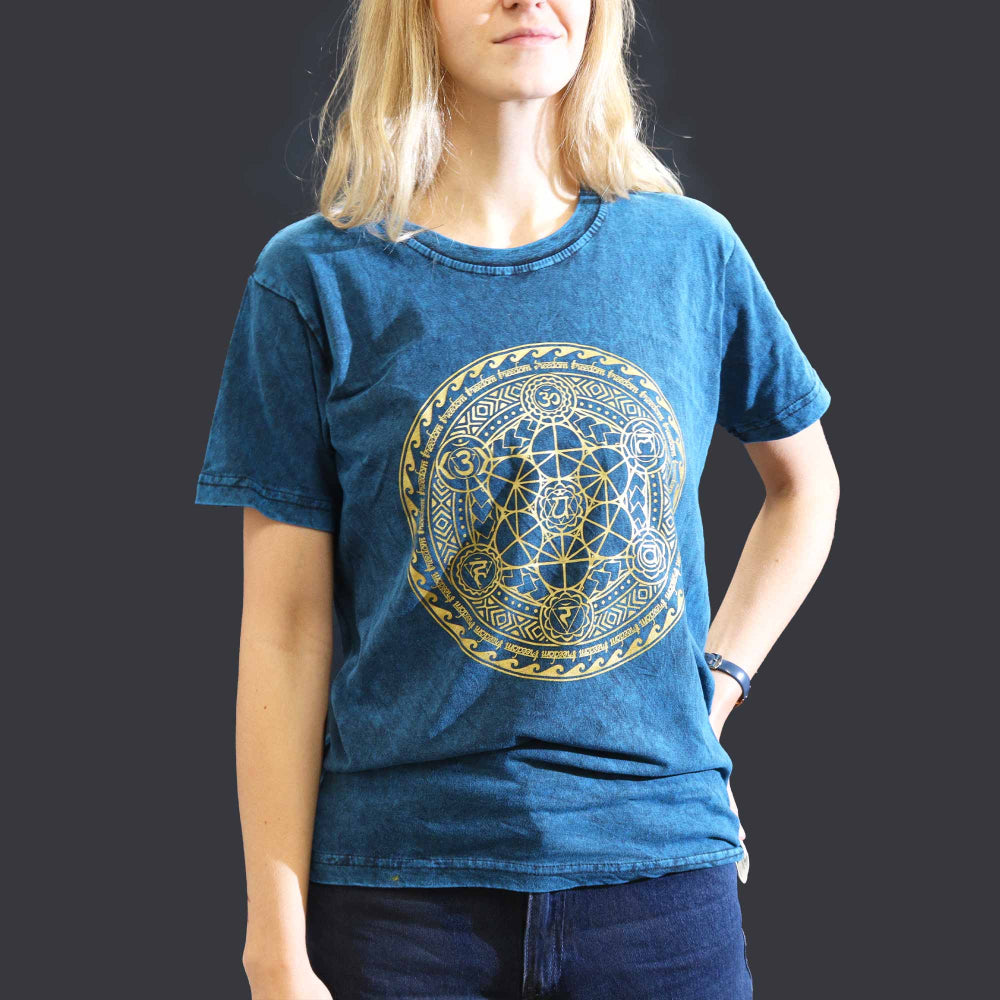 Chakra Stone Washed T-Shirt - Blue - Small