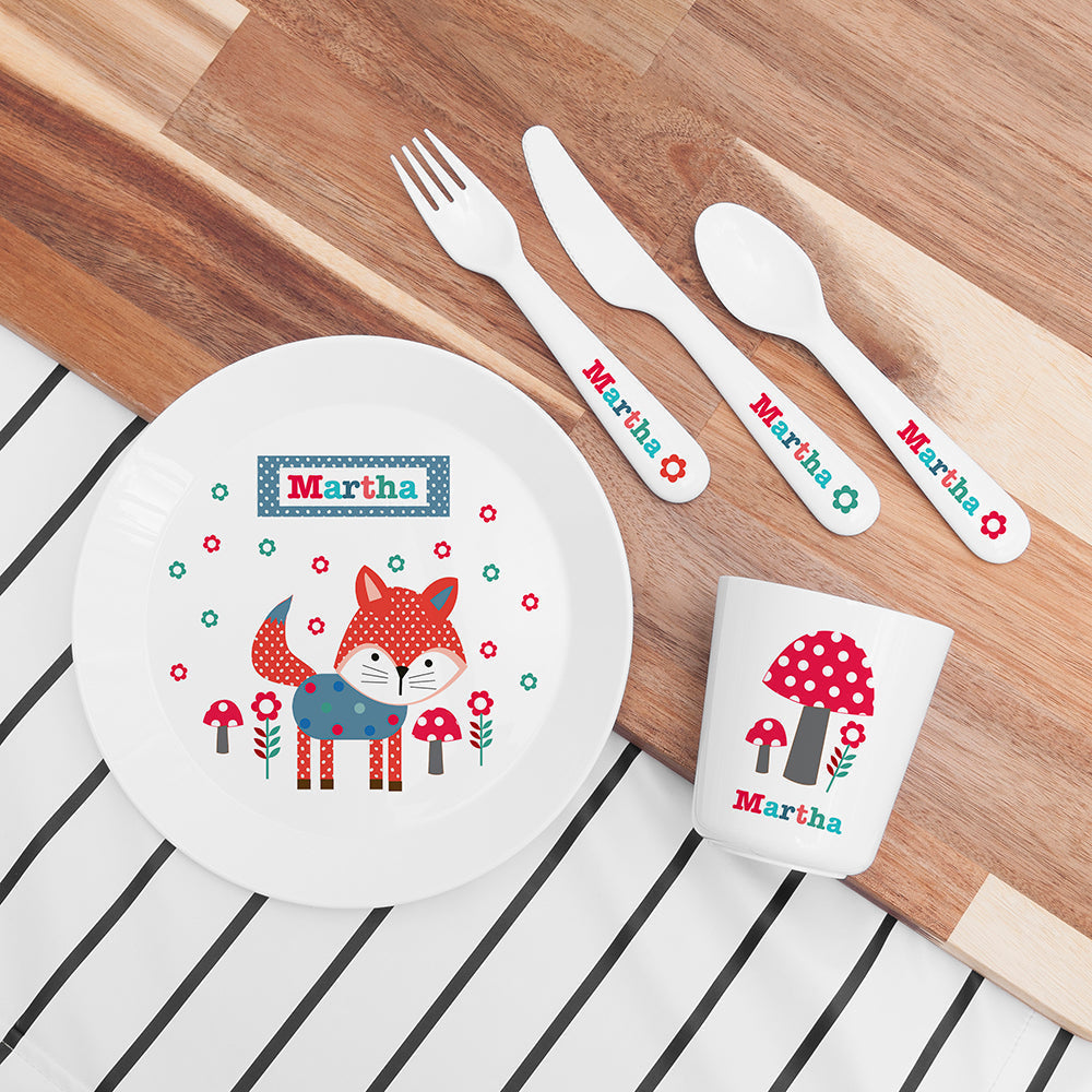 Eleanoras Personalised Little Fox Kids Dinner Set Dinnerware