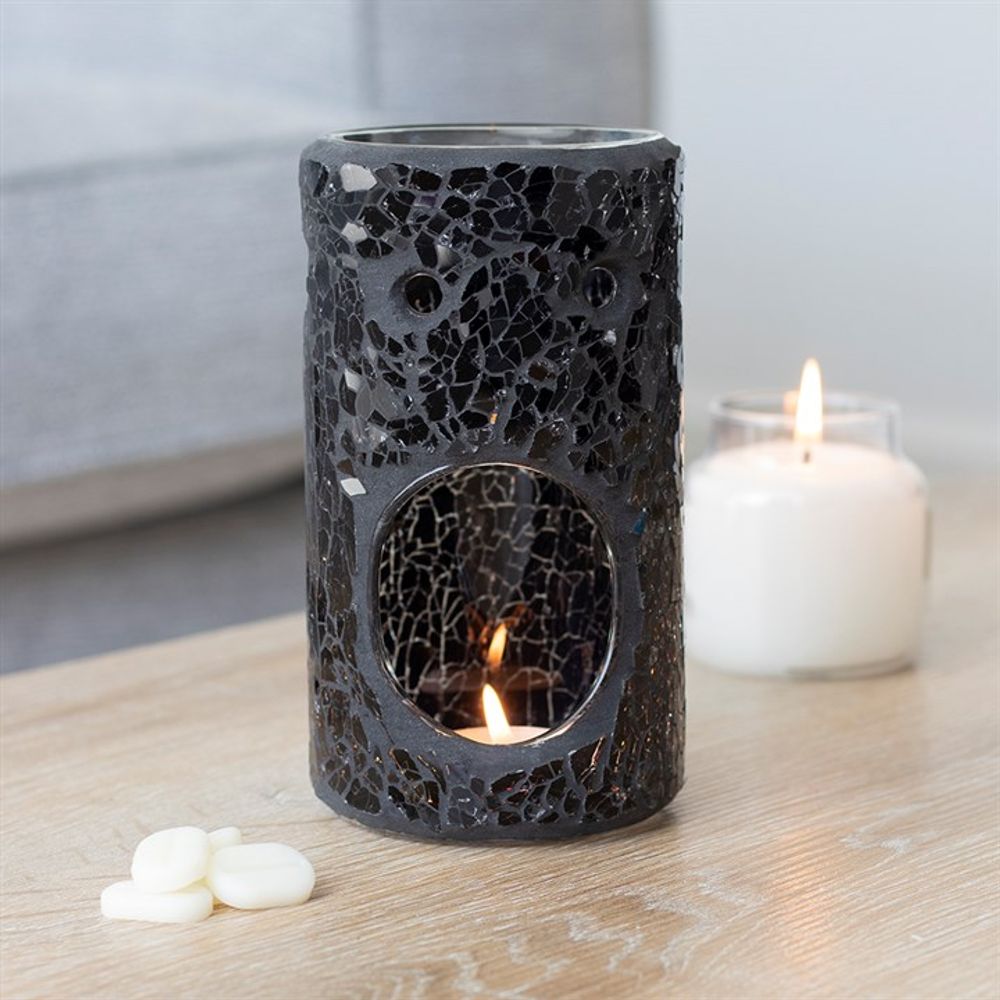 Eleanoras BLACK CRACKLE GLASS PILLAR OIL BURNER Oil Burners