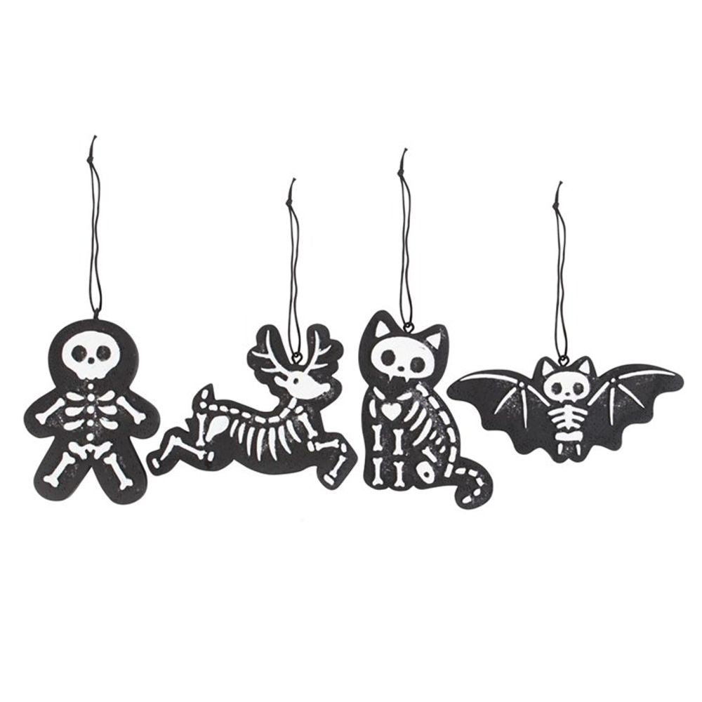 Eleanoras Set of 4 Black Creepy Skeleton Cookie Ornaments 