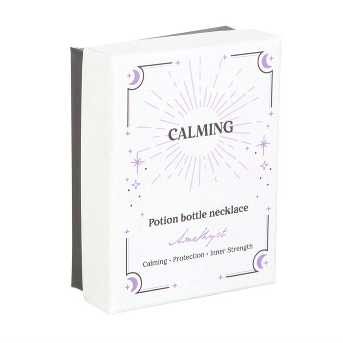 Eleanoras Calming Amethyst Crystal Chip Potion Bottle Necklace Jewellery