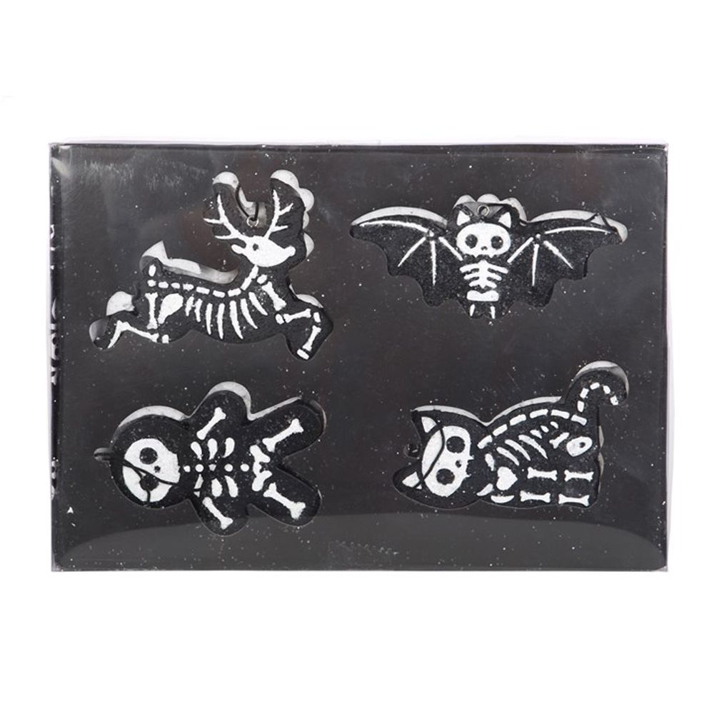 Eleanoras Set of 4 Black Creepy Skeleton Cookie Ornaments 