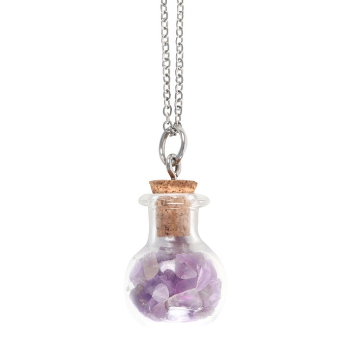 Eleanoras Calming Amethyst Crystal Chip Potion Bottle Necklace Jewellery