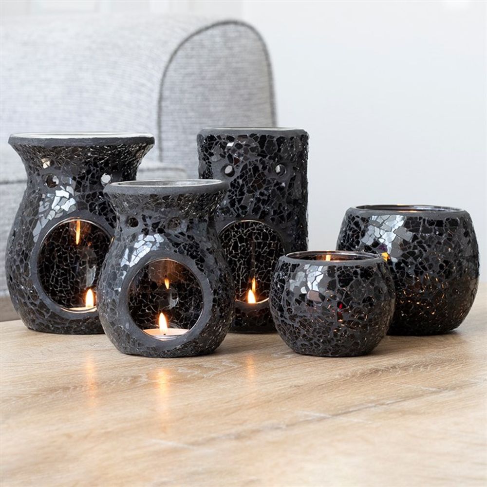 Eleanoras BLACK CRACKLE GLASS PILLAR OIL BURNER Oil Burners