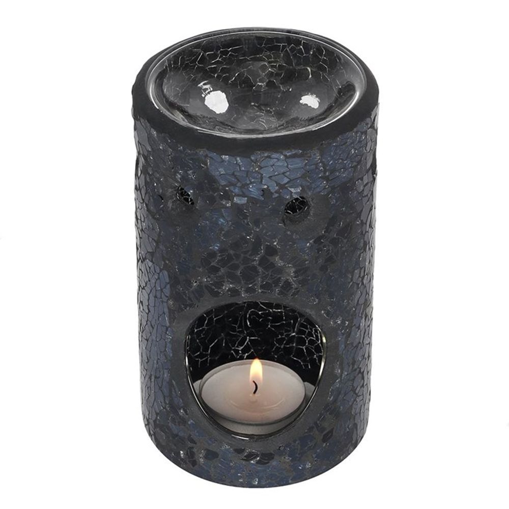 Eleanoras BLACK CRACKLE GLASS PILLAR OIL BURNER Oil Burners