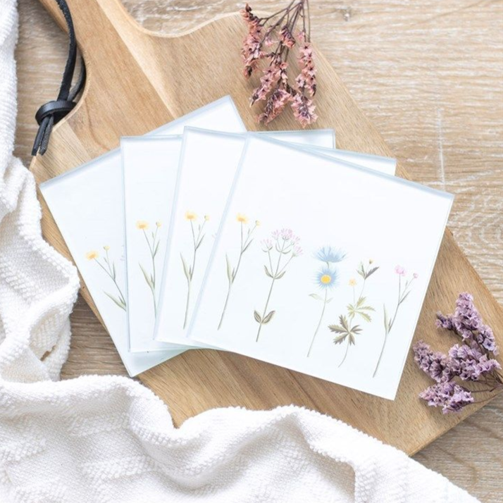 Eleanoras FLORAL GLASS COASTER SET Placemats & Coasters