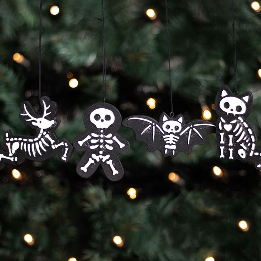 Eleanoras Set of 4 Black Creepy Skeleton Cookie Ornaments 