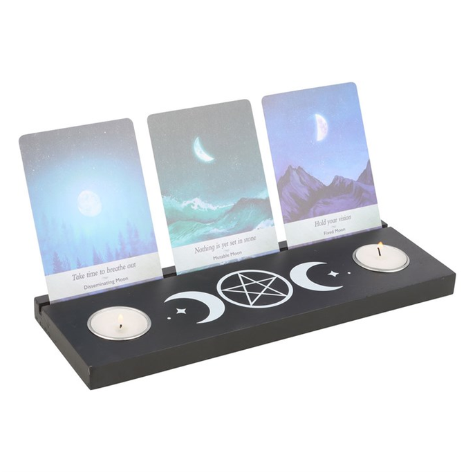Eleanoras Black Triple Moon Tarot Card Stand Tealight Holder 