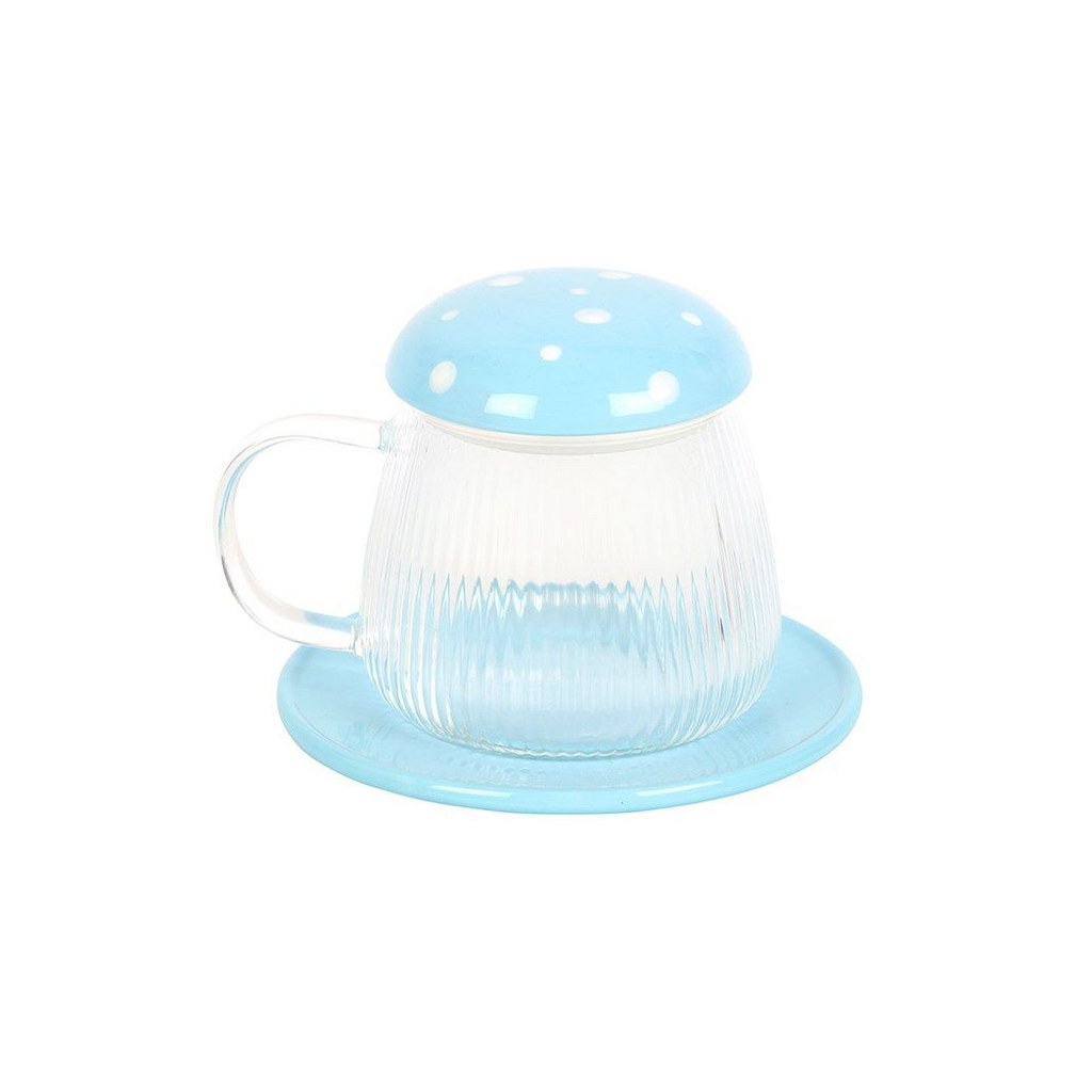 Eleanoras Blue Glass Mushroom Mug & Saucer Mugs