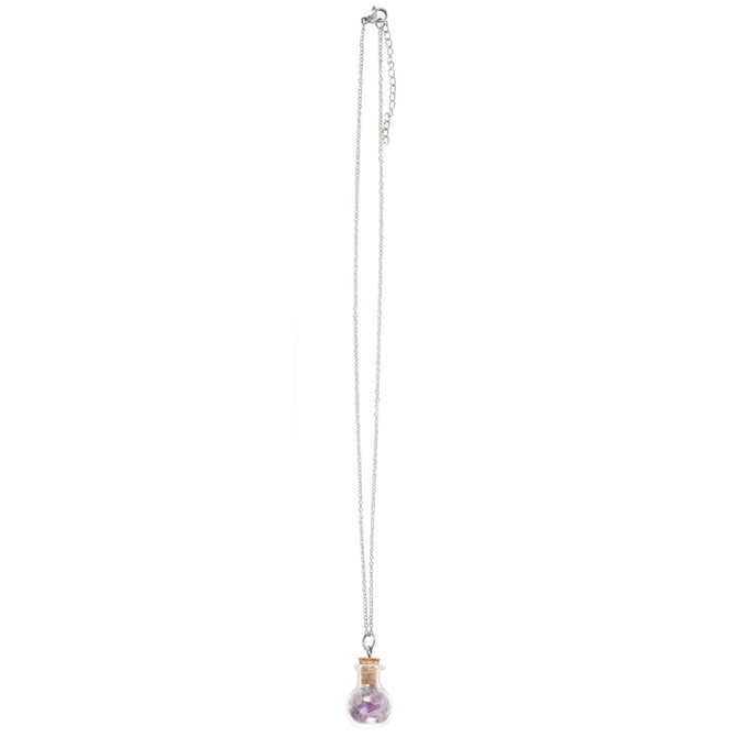 Eleanoras Calming Amethyst Crystal Chip Potion Bottle Necklace Jewellery