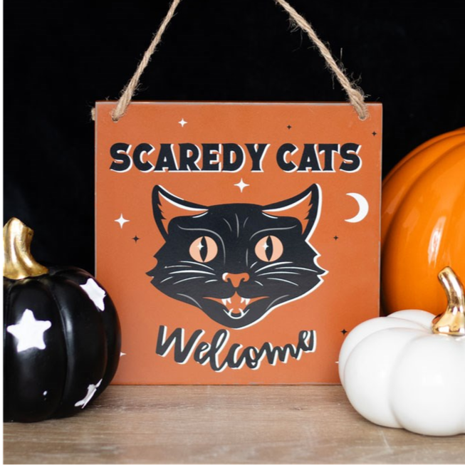 Eleanoras Scaredy Cats Welcome Hanging Sign Signs & Plaques
