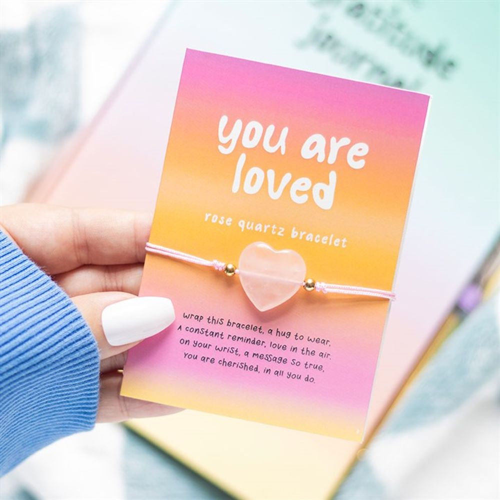 Eleanoras You Are Loved Rose Quartz Crystal Heart Bracelet Jewellery