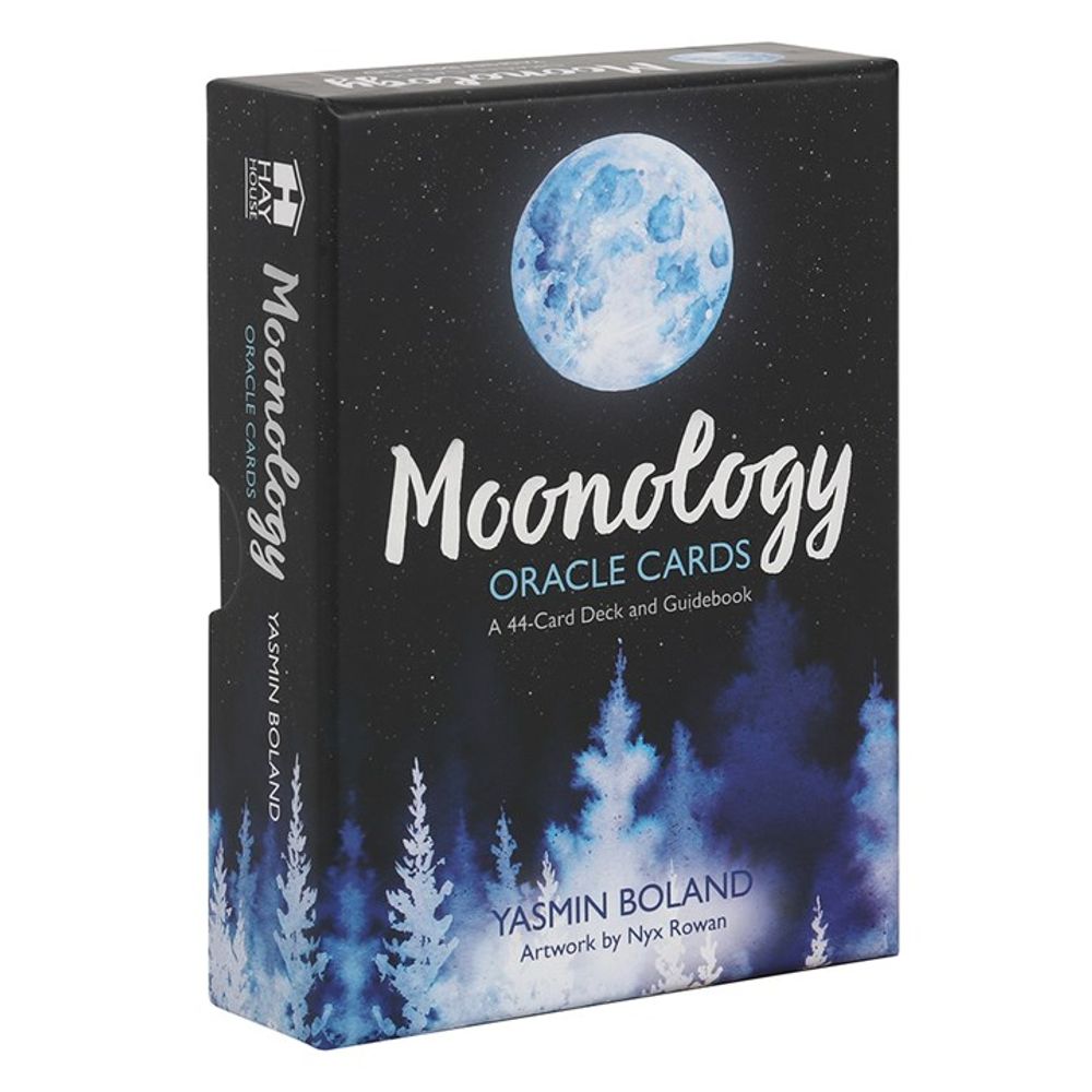 Moonology Oracle Cards deck box by Yasmin Boland with moon phases illustration