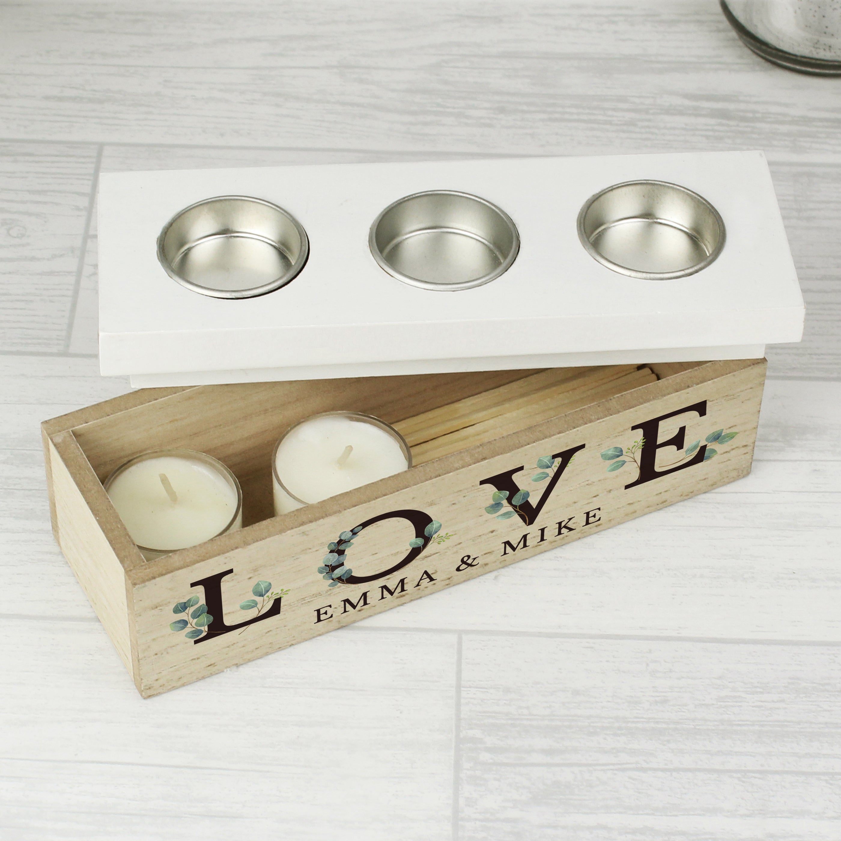 Eleanoras Personalised Botanical Triple Tea Light Box Candle Holders