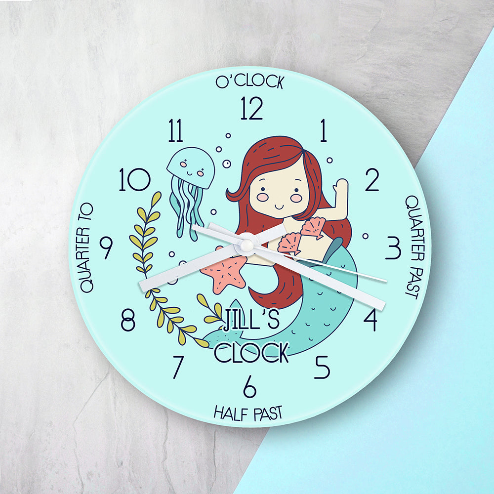 Eleanoras Personalised Kids Mermaid Glass Clock Clocks