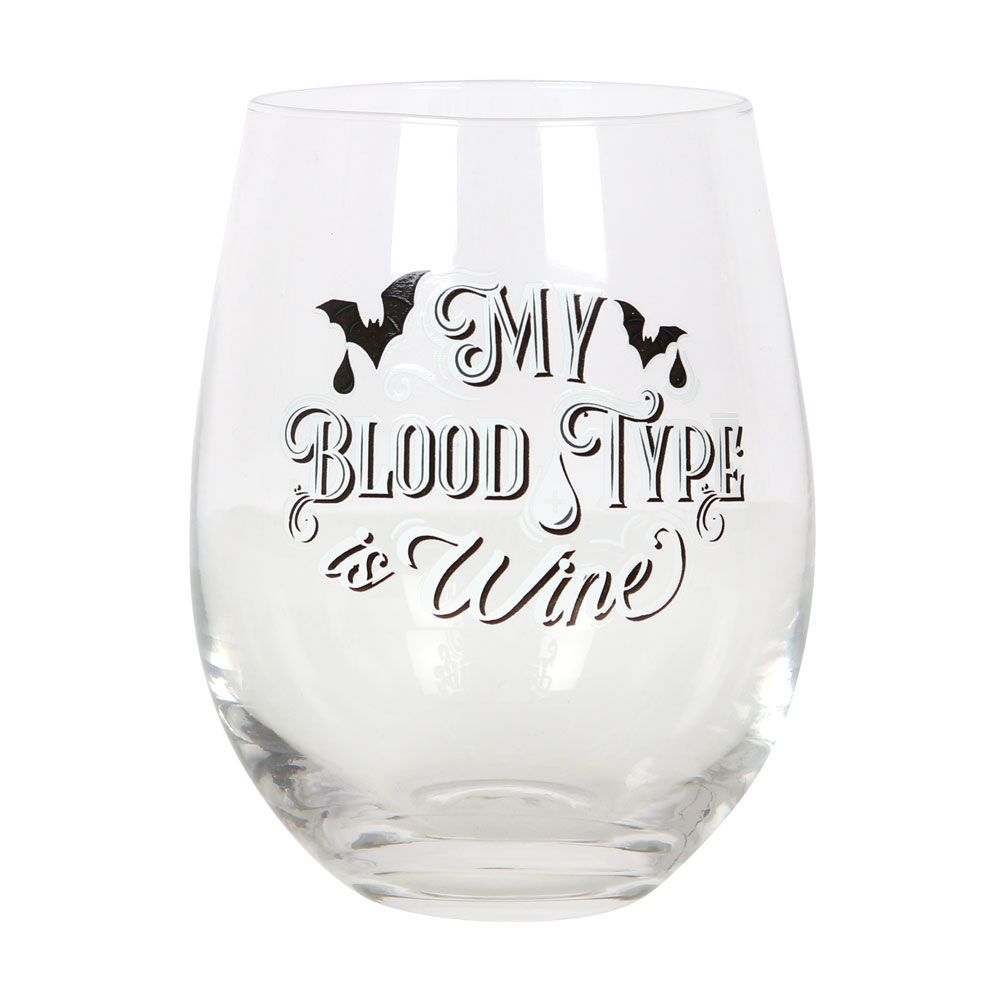 Eleanoras My Blood Type Is Wine Stemless Wine Glass Glassware